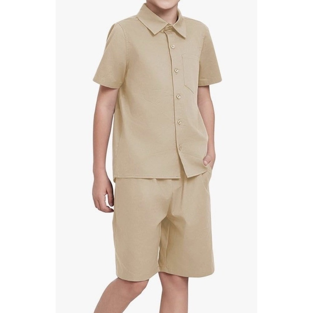 BLBean Cotton Shirt Short Set Boys 14 Khaki NWT 2-Piece Outfit C927